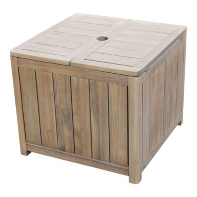 Table basse de jardin avec trous pour parasol carré bois d'acacia GoodHome Riveo