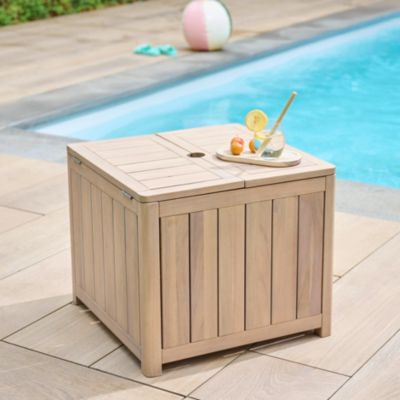 Table basse de jardin avec trous pour parasol carré bois d'acacia GoodHome Riveo