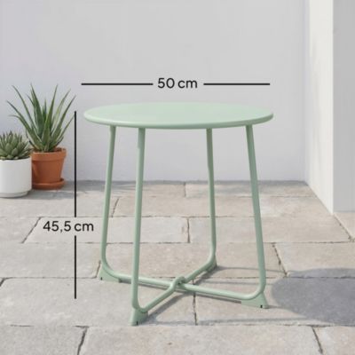 Table basse de jardin compacte dia.50 x H.45 cm métal vert d'eau