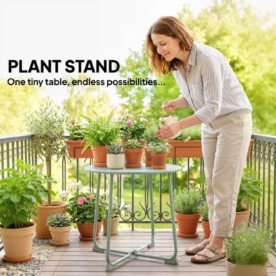 Table basse de jardin compacte dia.50 x H.45 cm métal vert d'eau