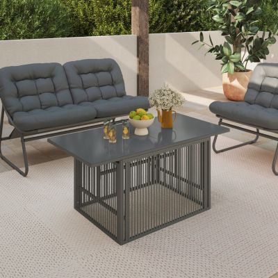 Table basse de jardin relevable rectangulaire 100 cm RIO structure métal et cordage gris anthracite