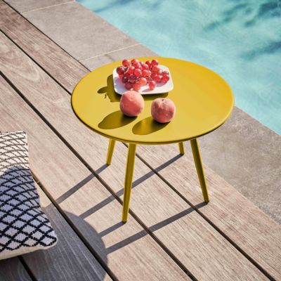 Table basse de jardin ronde en métal jaune 40 cm Palavas  Oviala