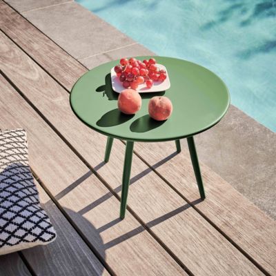 Table basse de jardin ronde en métal vert cactus 40 cm Palavas  Oviala