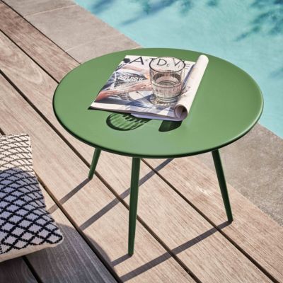 Table basse de jardin ronde en métal vert cactus 50 cm Palavas  Oviala