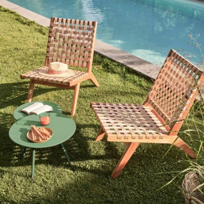 Table basse de jardin ronde en métal vert cactus 50 cm Palavas  Oviala