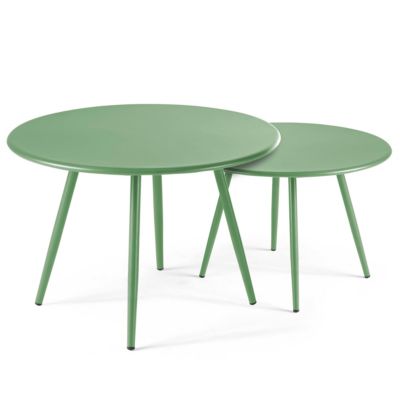 Table basse de jardin ronde en métal vert cactus 50 cm Palavas  Oviala