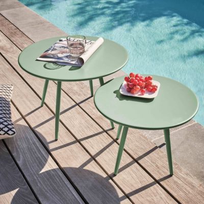 Table basse de jardin ronde en métal vert sauge 40 cm Palavas  Oviala