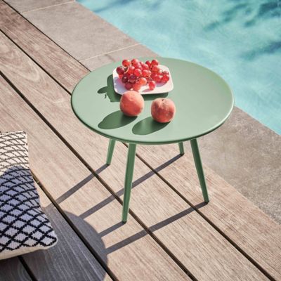 Table basse de jardin ronde en métal vert sauge 40 cm Palavas  Oviala