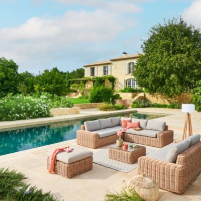 Table basse de jardin Savinia coloris tahini Hesperide L.80 x l.82 x H.32 cm