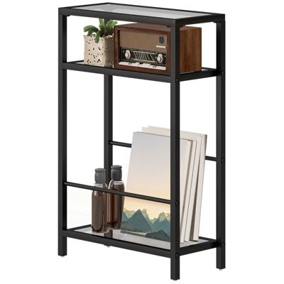 Table basse de salon, 40 x 18 x 62 cm, en verre noir, charge 15 kg, plateau relevable, rangements, structure stable