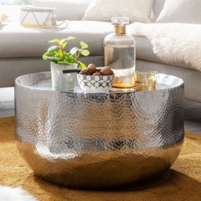 Table Basse de Salon 60x60x35 cm Table de Canapé Metal Orientale Ronde FineBuy