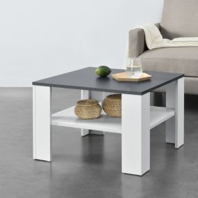 Table Basse De Salon Aachen 60 x 60 x 40 cm Blanc et Gris Foncé en.casa