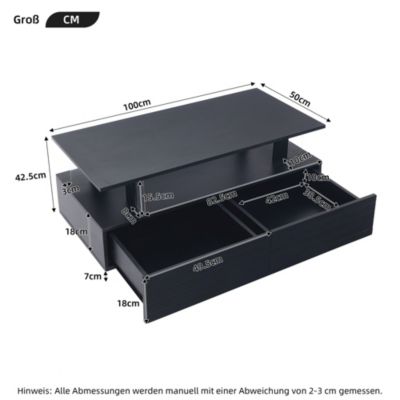 Table Basse de Salon avec LED et Contrôle Bluetooth - Double Niveau avec 2 Tiroirs de Rangement, Acrylique, Noir, 100x50x42,5 cm