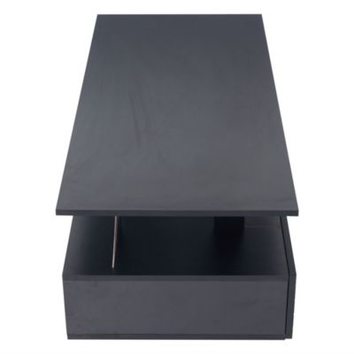 Table Basse de Salon avec LED et Contrôle Bluetooth - Double Niveau avec 2 Tiroirs de Rangement, Acrylique, Noir, 100x50x42,5 cm