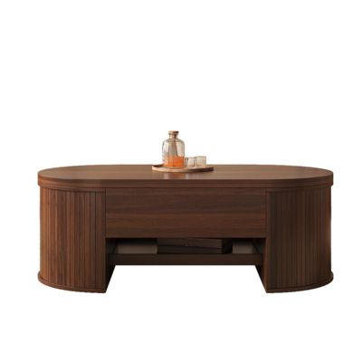 Table Basse De Salon Avec Plateau Réglable En Hauteur Et Espace De Rangement Caché, Noyer