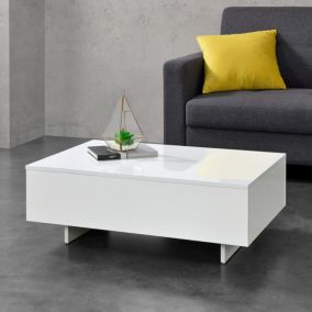 Table Basse de Salon Braunschweig 85 x 55 x 31 cm Blanc Brillant en.casa