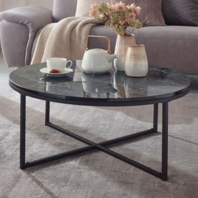 Table Basse de Salon Effet Marbré 80x36x80 cm Table Canapé Moderne Ronde FineBuy