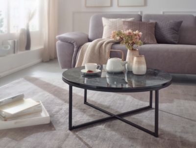 Table Basse de Salon Effet Marbré 80x36x80 cm Table Canapé Moderne Ronde FineBuy