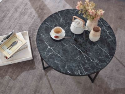 Table Basse de Salon Effet Marbré 80x36x80 cm Table Canapé Moderne Ronde FineBuy