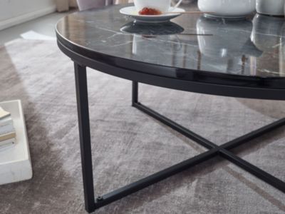 Table Basse de Salon Effet Marbré 80x36x80 cm Table Canapé Moderne Ronde FineBuy