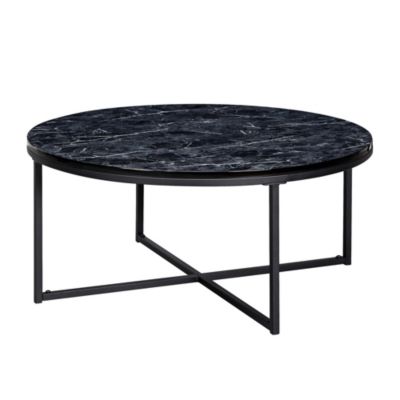 Table Basse de Salon Effet Marbré 80x36x80 cm Table Canapé Moderne Ronde FineBuy