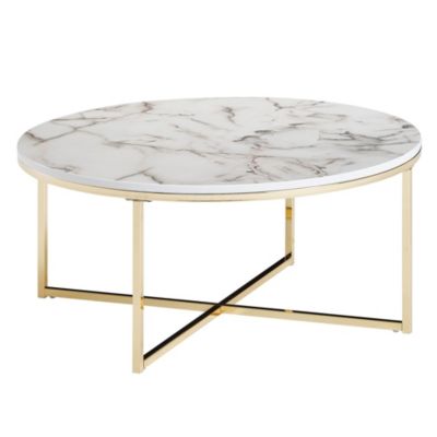 Table Basse de Salon Effet Marbré 80x36x80 cm Table Canapé Moderne Ronde FineBuy