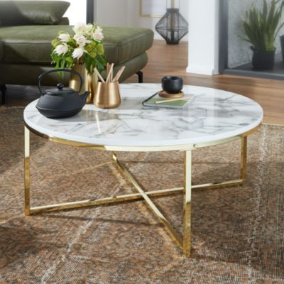 Table Basse de Salon Effet Marbré 80x36x80 cm Table Canapé Moderne Ronde FineBuy
