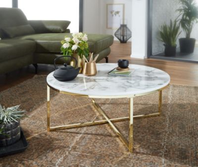 Table Basse de Salon Effet Marbré 80x36x80 cm Table Canapé Moderne Ronde FineBuy