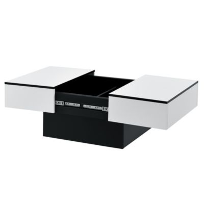 Table Basse de Salon Lens avec 2 Espaces de Rangement 40 x 80 x 60 cm Noir Blanc Brillant en.casa