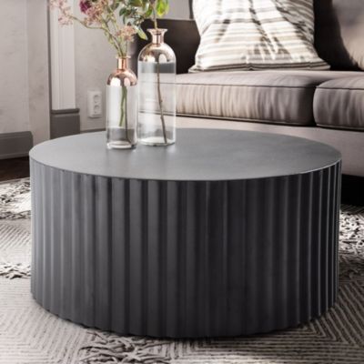 Table Basse de Salon Métal 67x67x31cm Ronde Table de Canapé Noir Moderne FineBuy