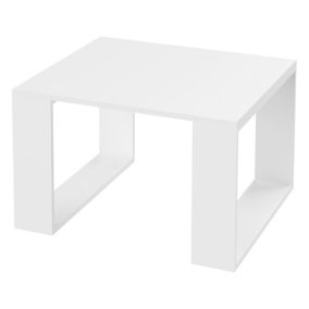 Table basse de salon moderne table d'appoint MDF blanc/pieds métal blanc 65x40cm