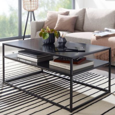 Table Basse de Salon Noir Métal 100x60x45 cm Rectangulaire Table Canapé FineBuy