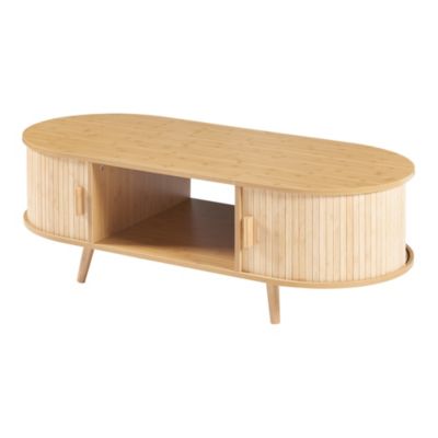 Table basse de salon Nordkapp avec portes coulissantes MDF bambou bois 120 x 55 x 40 cm naturel en.casa