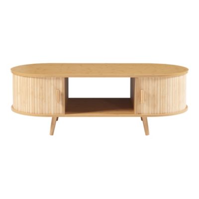 Table basse de salon Nordkapp avec portes coulissantes MDF bambou bois 120 x 55 x 40 cm naturel en.casa