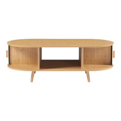 Table basse de salon Nordkapp avec portes coulissantes MDF bambou bois 120 x 55 x 40 cm naturel en.casa