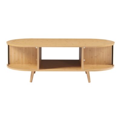 Table basse de salon Nordkapp avec portes coulissantes MDF bambou bois 120 x 55 x 40 cm naturel en.casa