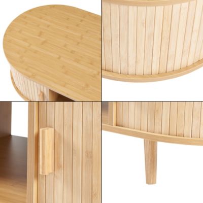 Table basse de salon Nordkapp avec portes coulissantes MDF bambou bois 120 x 55 x 40 cm naturel en.casa