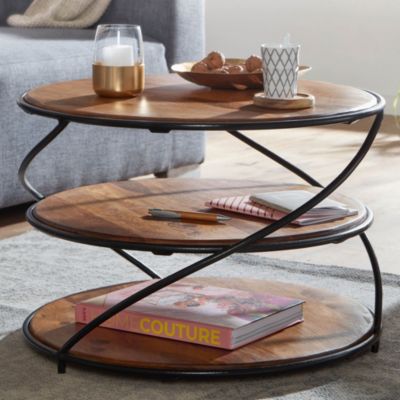 Table Basse de Salon Ronde Bois Massif 58x58x40,5cm Petite Table Moderne FineBuy