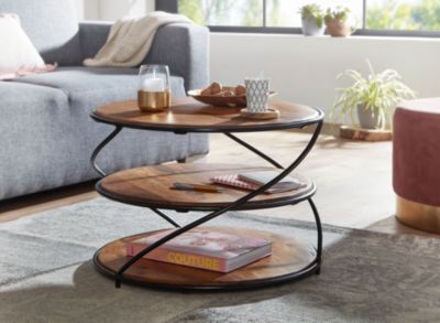 Table Basse de Salon Ronde Bois Massif 58x58x40,5cm Petite Table Moderne FineBuy