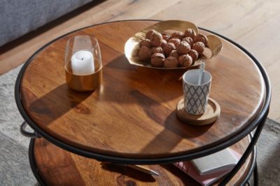 Table Basse de Salon Ronde Bois Massif 58x58x40,5cm Petite Table Moderne FineBuy