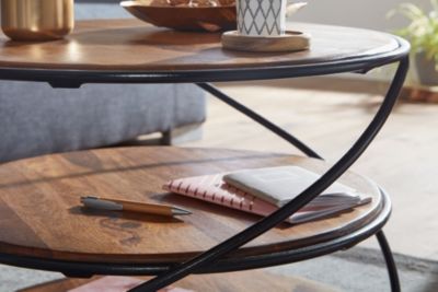 Table Basse de Salon Ronde Bois Massif 58x58x40,5cm Petite Table Moderne FineBuy