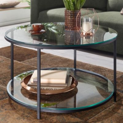Table Basse de Salon Ronde Verre Métal 80x80x45 cm Table Canapé Moderne FineBuy