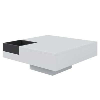 Table Basse Design Avec Compartiment Amovible - Couleur Bloc Blanc/noir Et Éclairage LED