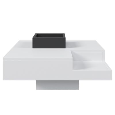 Table Basse Design Avec Compartiment Amovible - Couleur Bloc Blanc/noir Et Éclairage LED