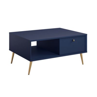 Table basse design AZUREA  Niche et 1 porte abattante  Bleu profond  87x43x66 cm