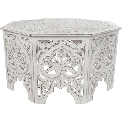 Table basse design blanc vieilli élégante et raffinée 84 x 84 x 46 cm Blanc vieilli patiné