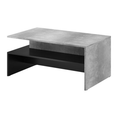 Table basse design RAMOS  Gris effet béton et noir  Plateau avec rangement  100 x 60 cm