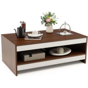 Table Basse à Deux Niveaux avec étagère de Rangement, en Bois avec Large Plateau, Rectangulaire pour Canapé,Modernes