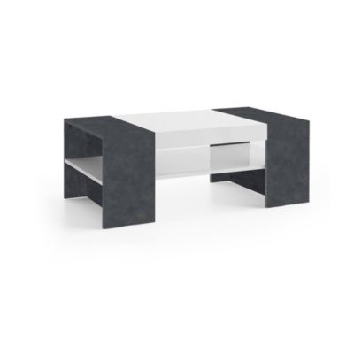 Table basse Dfort, Table basse, Porte-revues, 100% Made in Italy, 110x60h40 cm, Blanc brillant et ardoise