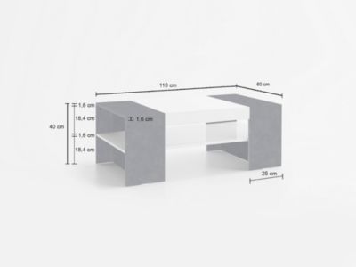 Table basse Dfort, Table basse, Porte-revues, 100% Made in Italy, 110x60h40 cm, Blanc brillant et ardoise